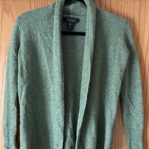 Cashmere Open-Front Shawl Collar Cardigan in Light Sage